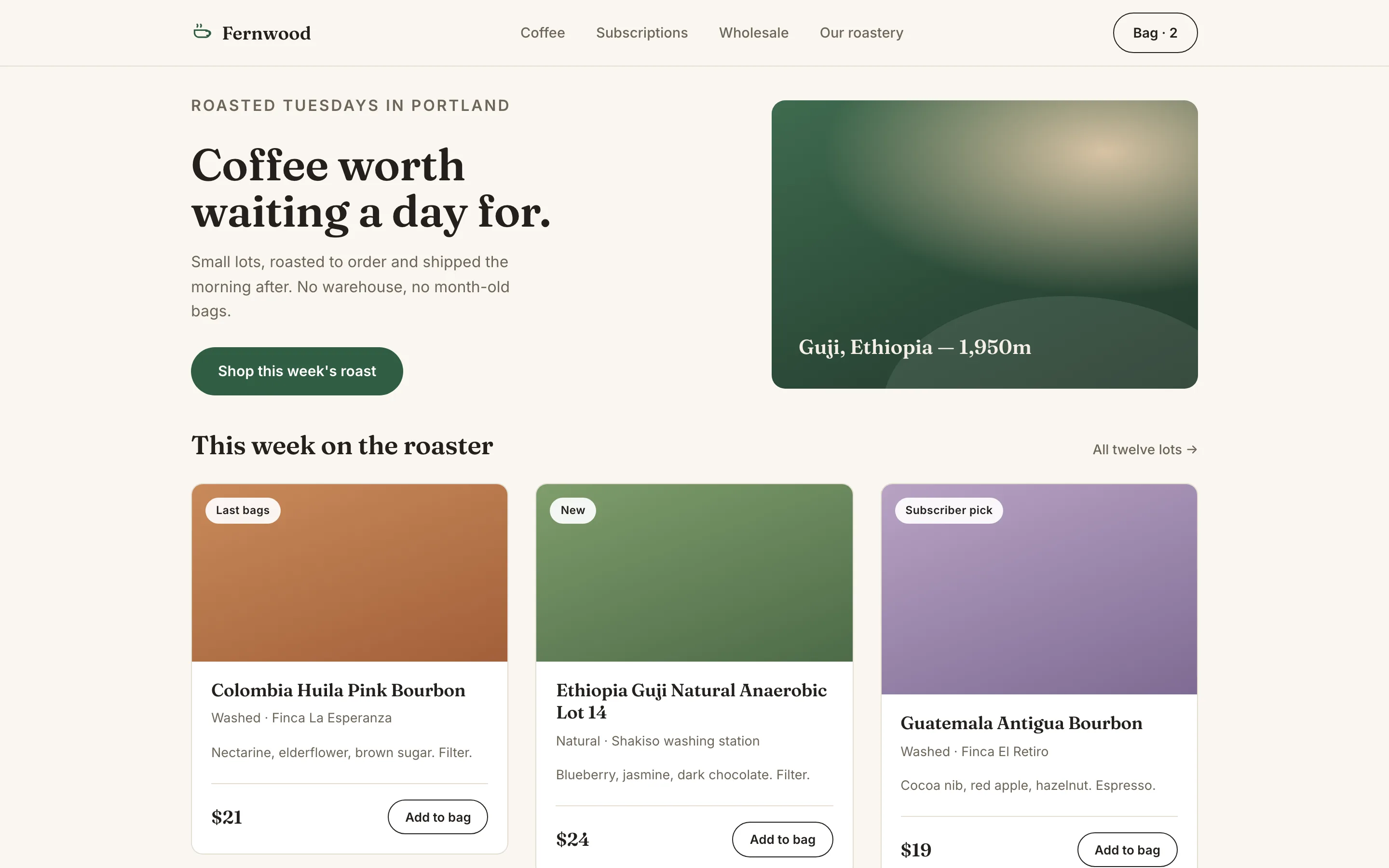 The new capture of the same page, in which a longer product title has pushed the card grid out of line.